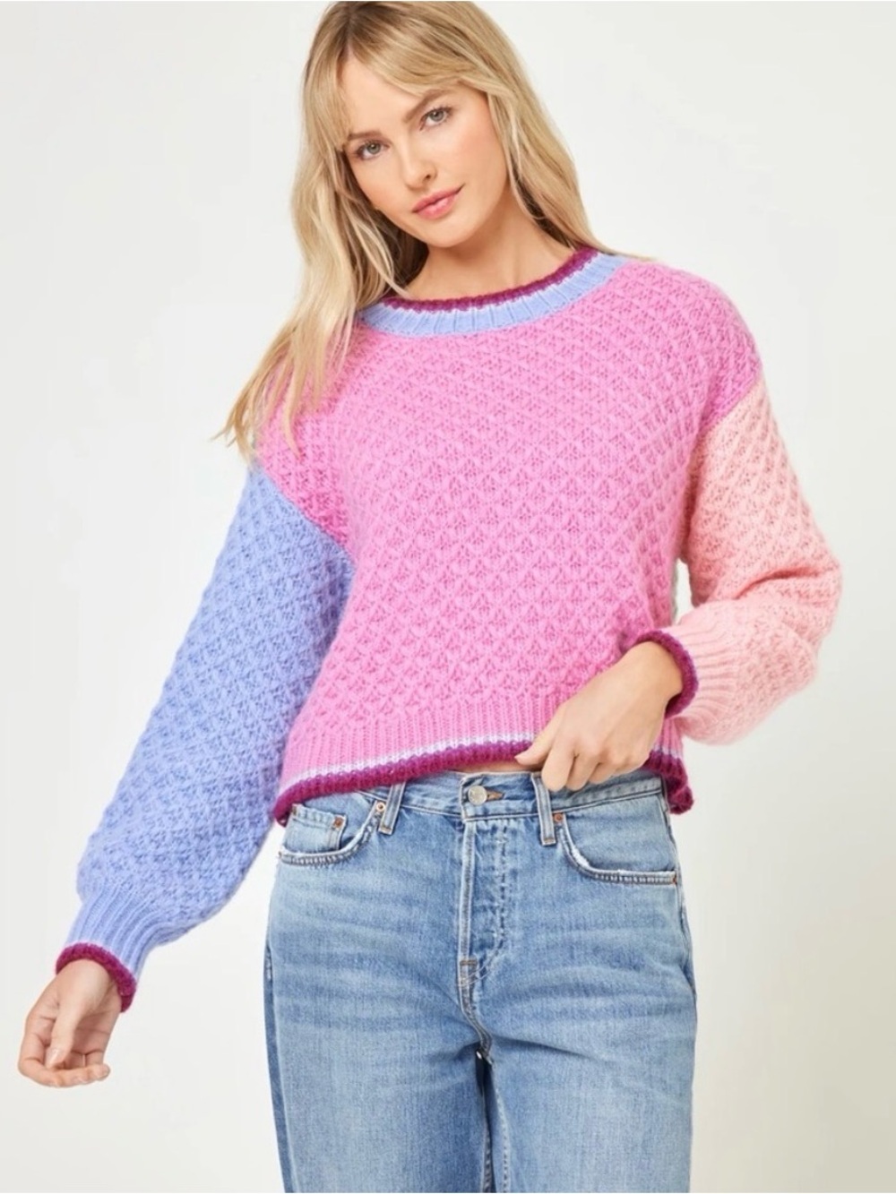 Women's Colorblock Knit Sweater L * SPACE Pretty Please Pullover